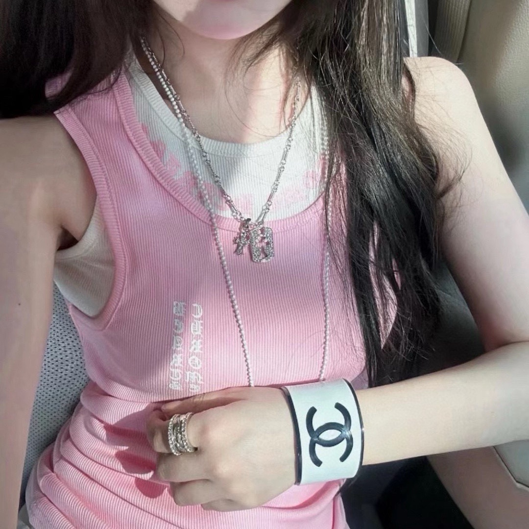 Luxury CC Logo Wide Resin Cuff Bracelet - Designer Style Bangle