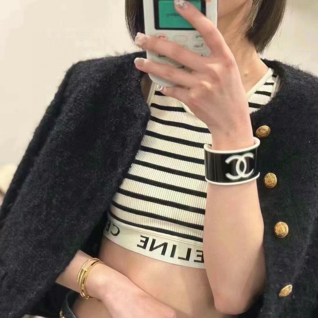 Luxury CC Logo Wide Resin Cuff Bracelet - Designer Style Bangle