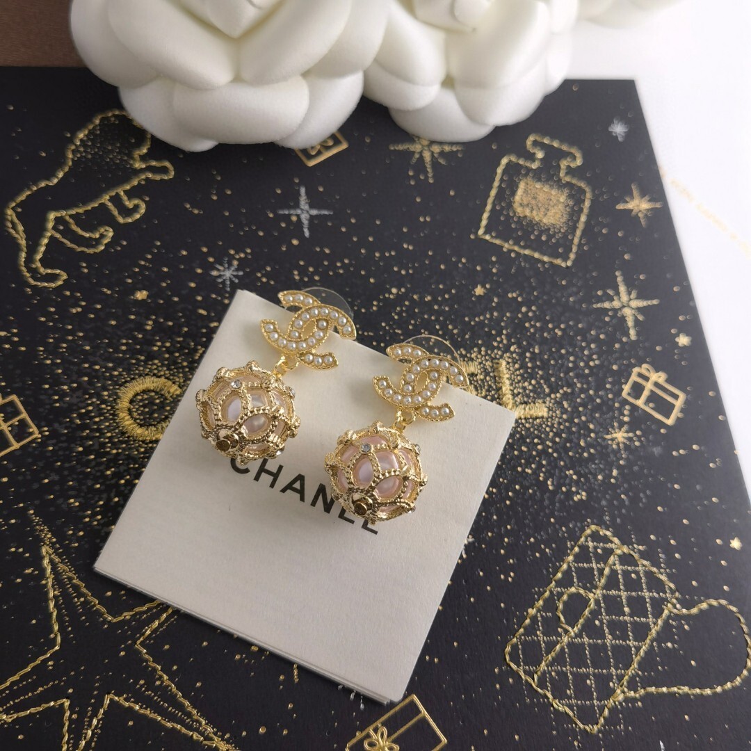 Vintage Gold-Tone CC Logo Caged Pearl Drop Earrings