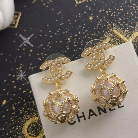 Vintage Gold-Tone CC Logo Caged Pearl Drop Earrings