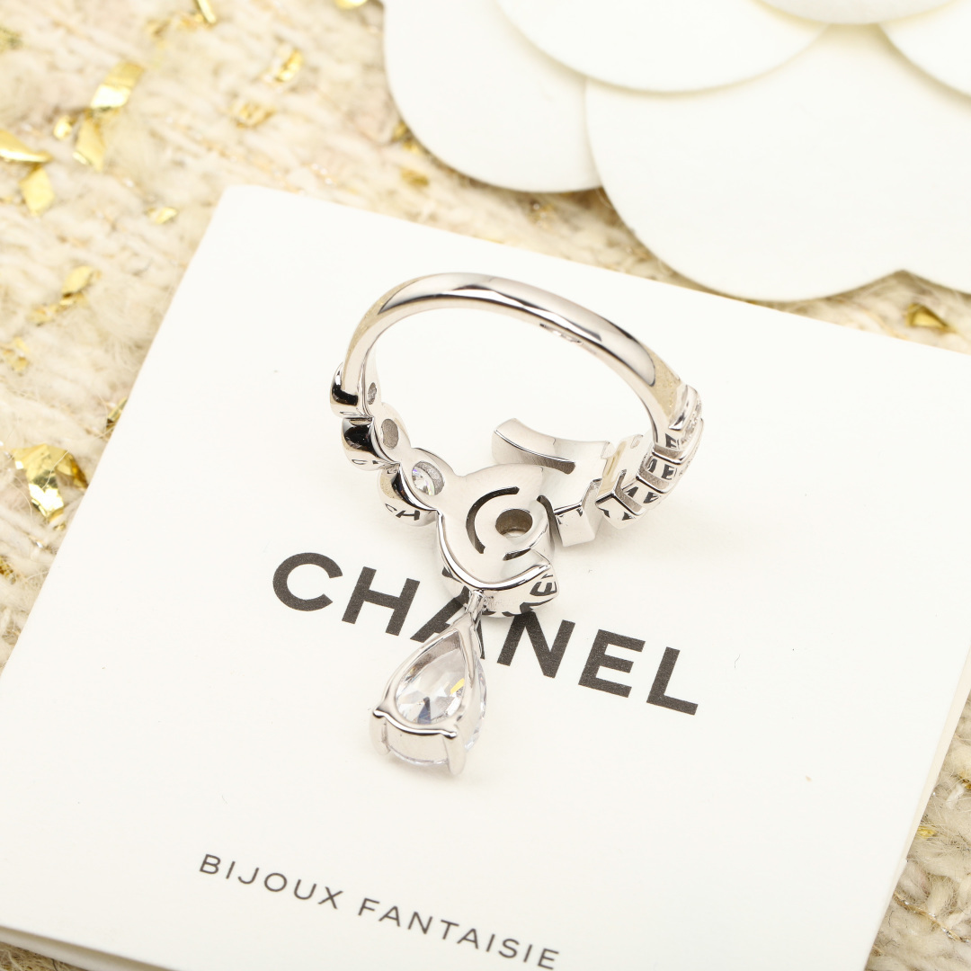 Chanel No. 5 Crystal Ring with Elegant Teardrop Charm