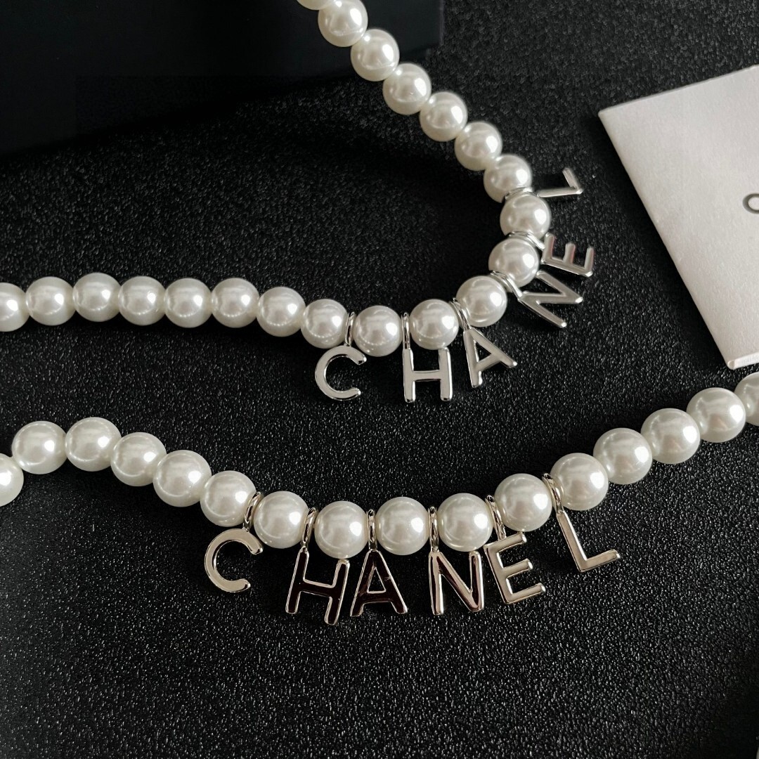 Elegant Pearl Necklace with CHANEL Letter Charms for Women