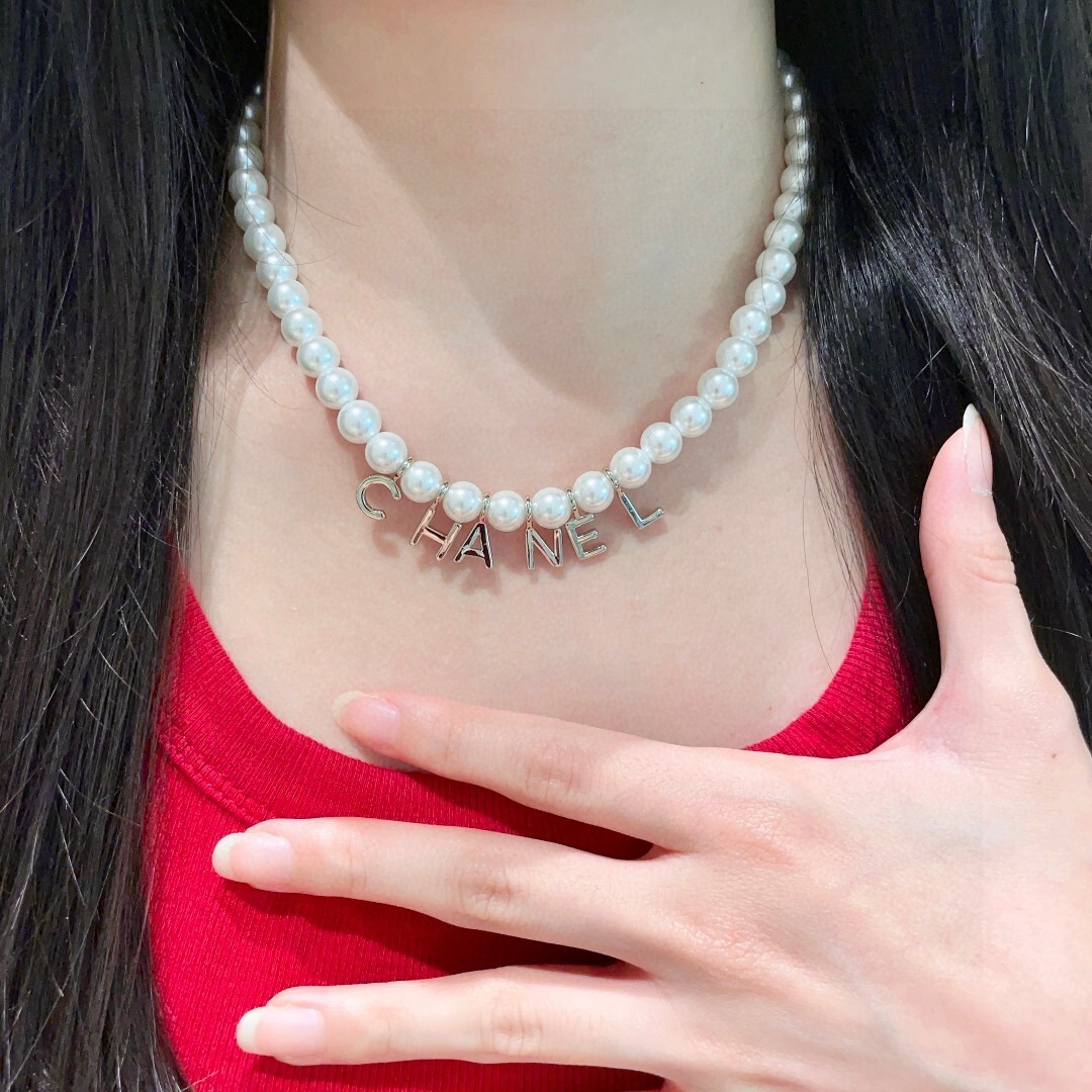 Elegant Pearl Necklace with CHANEL Letter Charms for Women