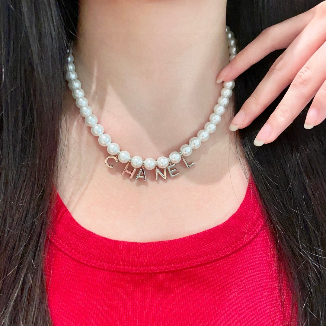 Elegant Pearl Necklace with CHANEL Letter Charms for Women