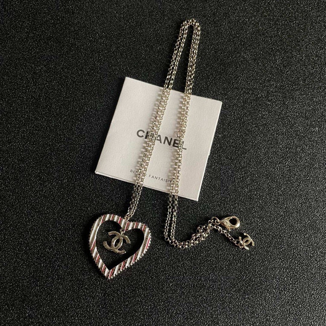 Luxury Candy Cane Heart Necklace with Designer Double C Logo