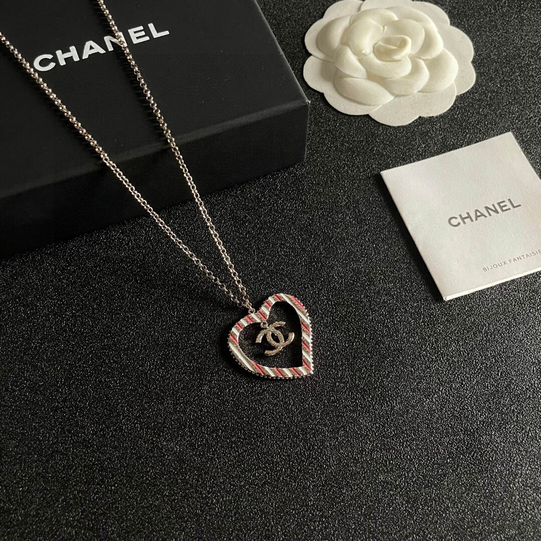 Luxury Candy Cane Heart Necklace with Designer Double C Logo