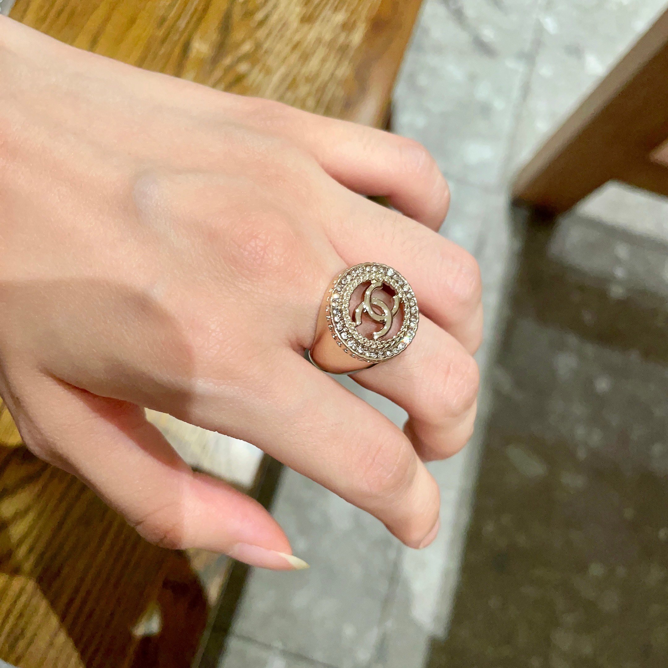 Luxury Gold Plated Double C Crystal Halo Statement Ring