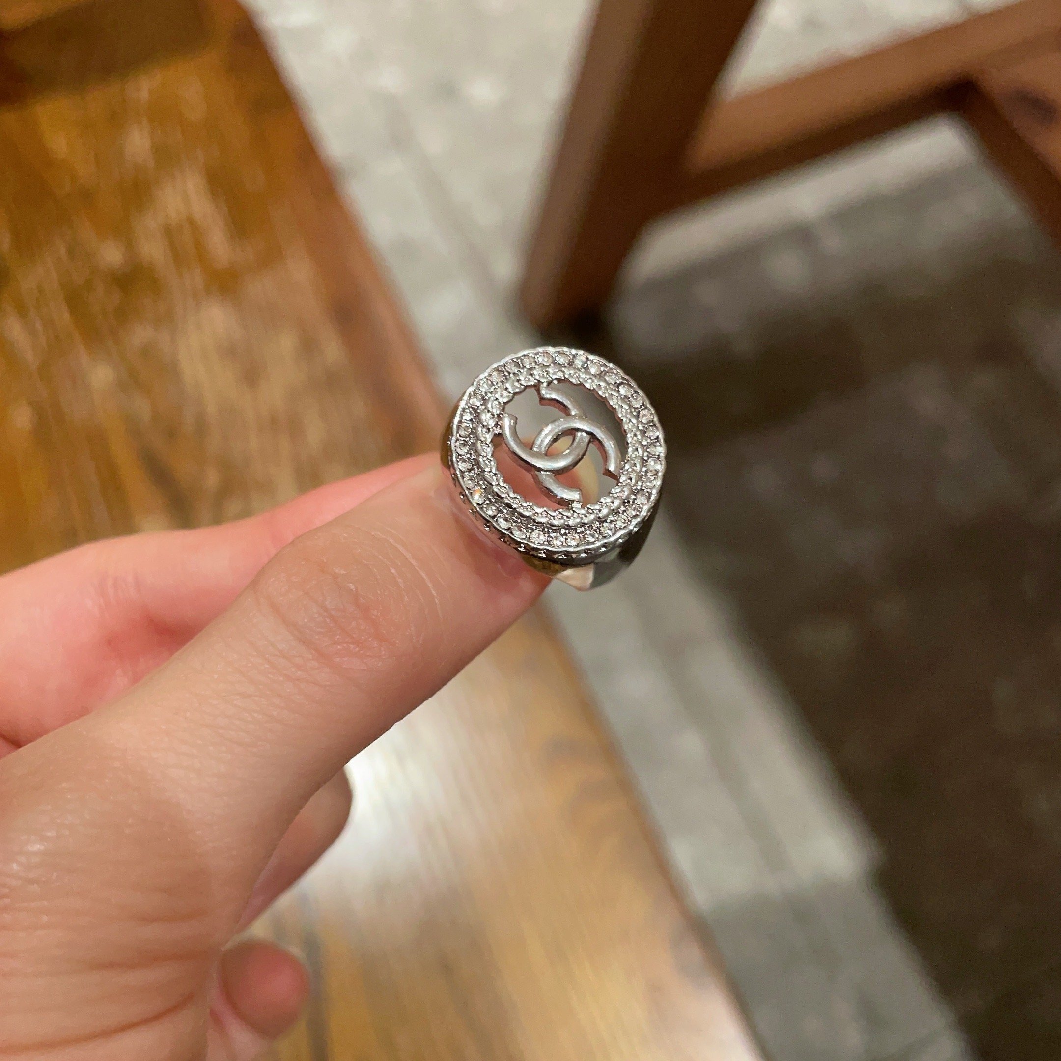 Elegant CC Logo Crystal Halo Ring - Designer Style Jewelry