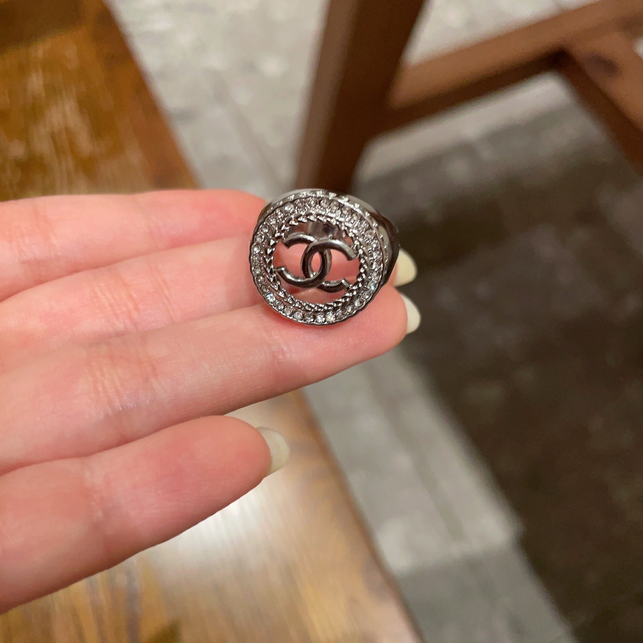 Elegant CC Logo Crystal Halo Ring - Designer Style Jewelry