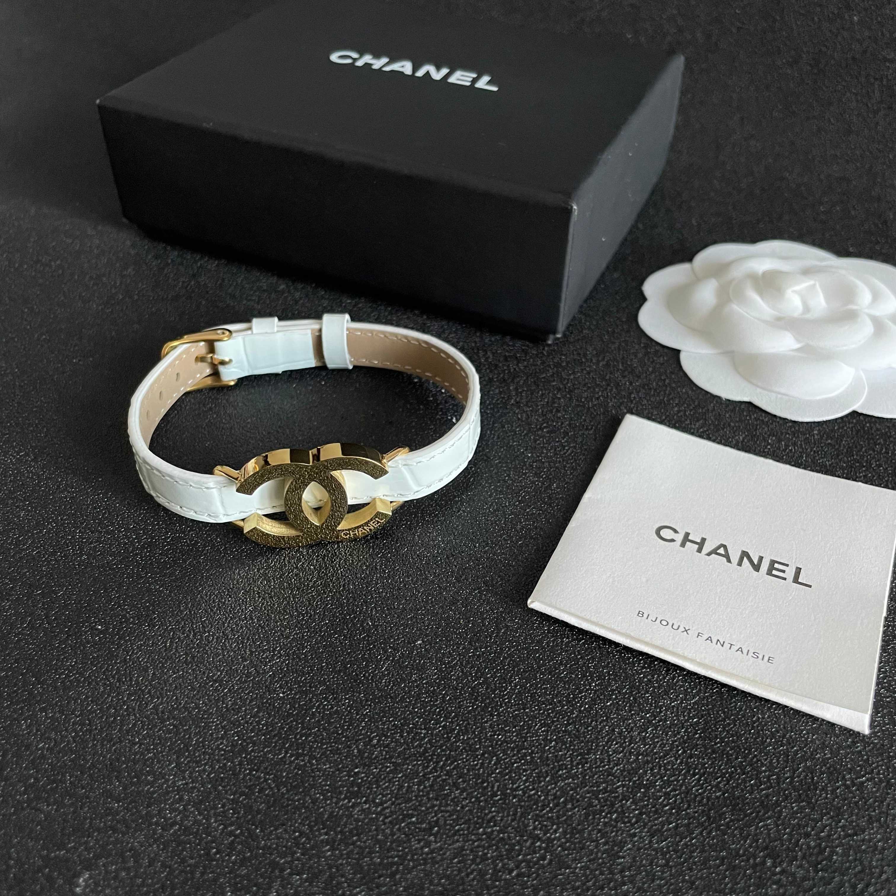 Chanel CC Logo Leather Bracelet - Luxury Interlocking Buckle Cuff