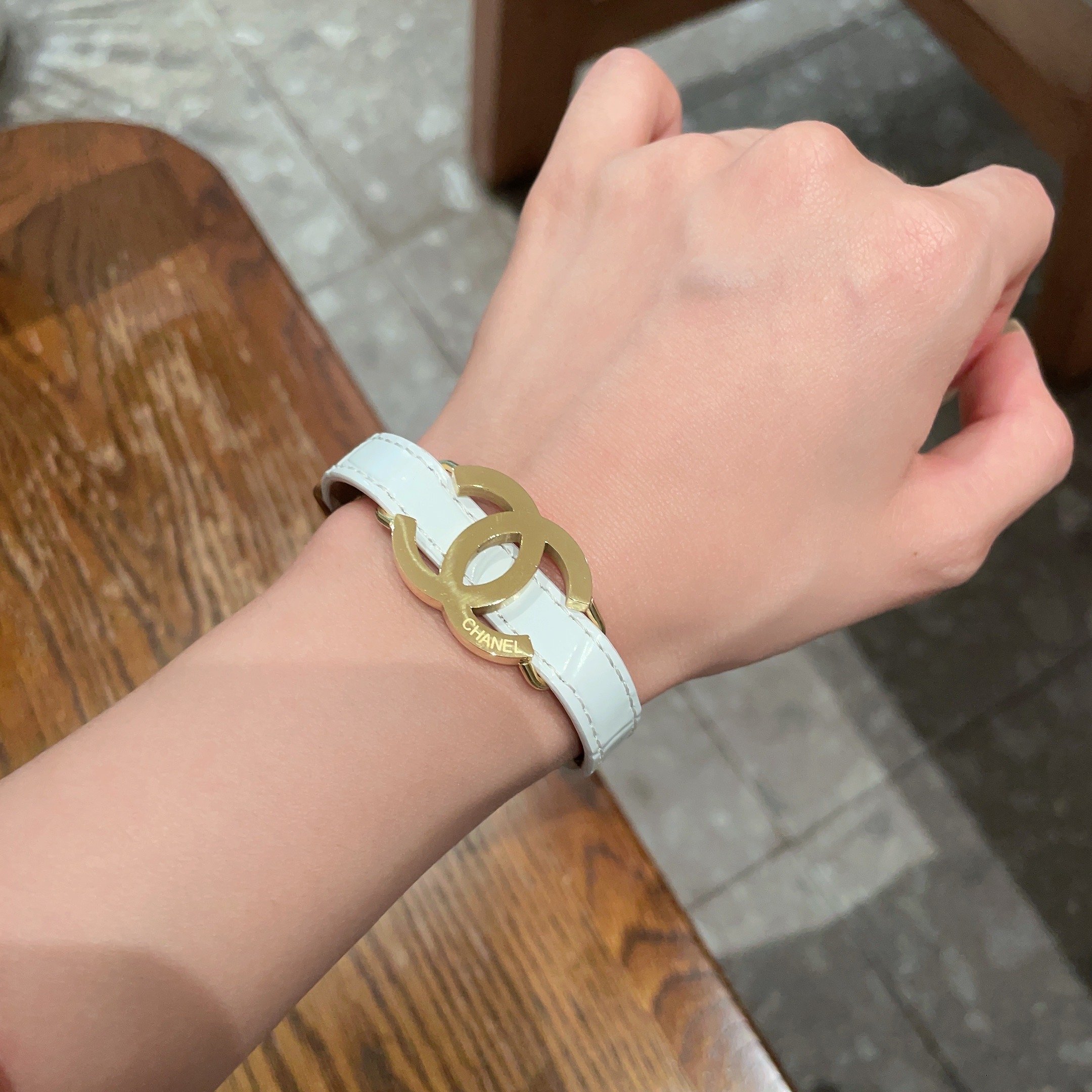 Chanel CC Logo Leather Bracelet - Luxury Interlocking Buckle Cuff