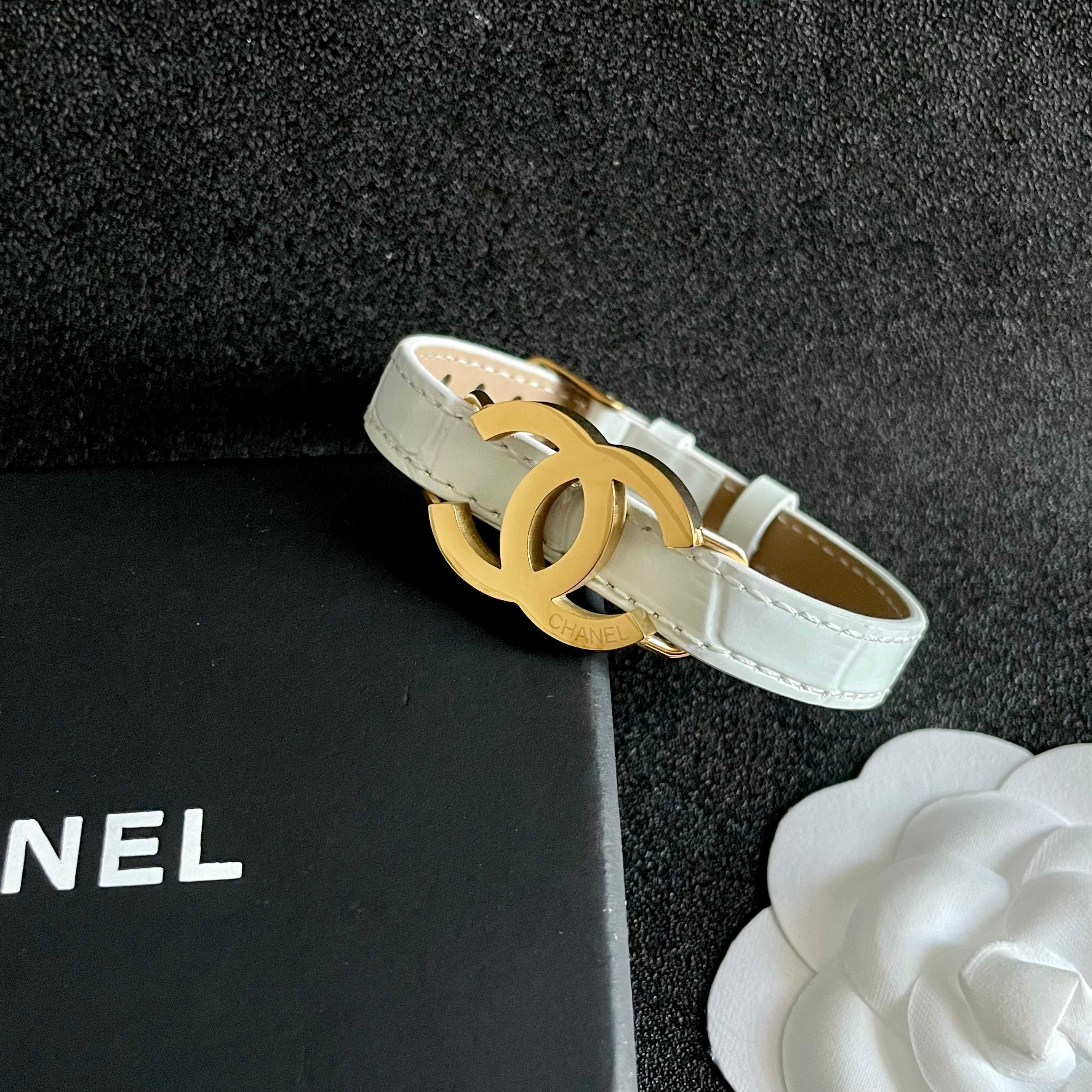 Chanel CC Logo Leather Bracelet - Luxury Interlocking Buckle Cuff