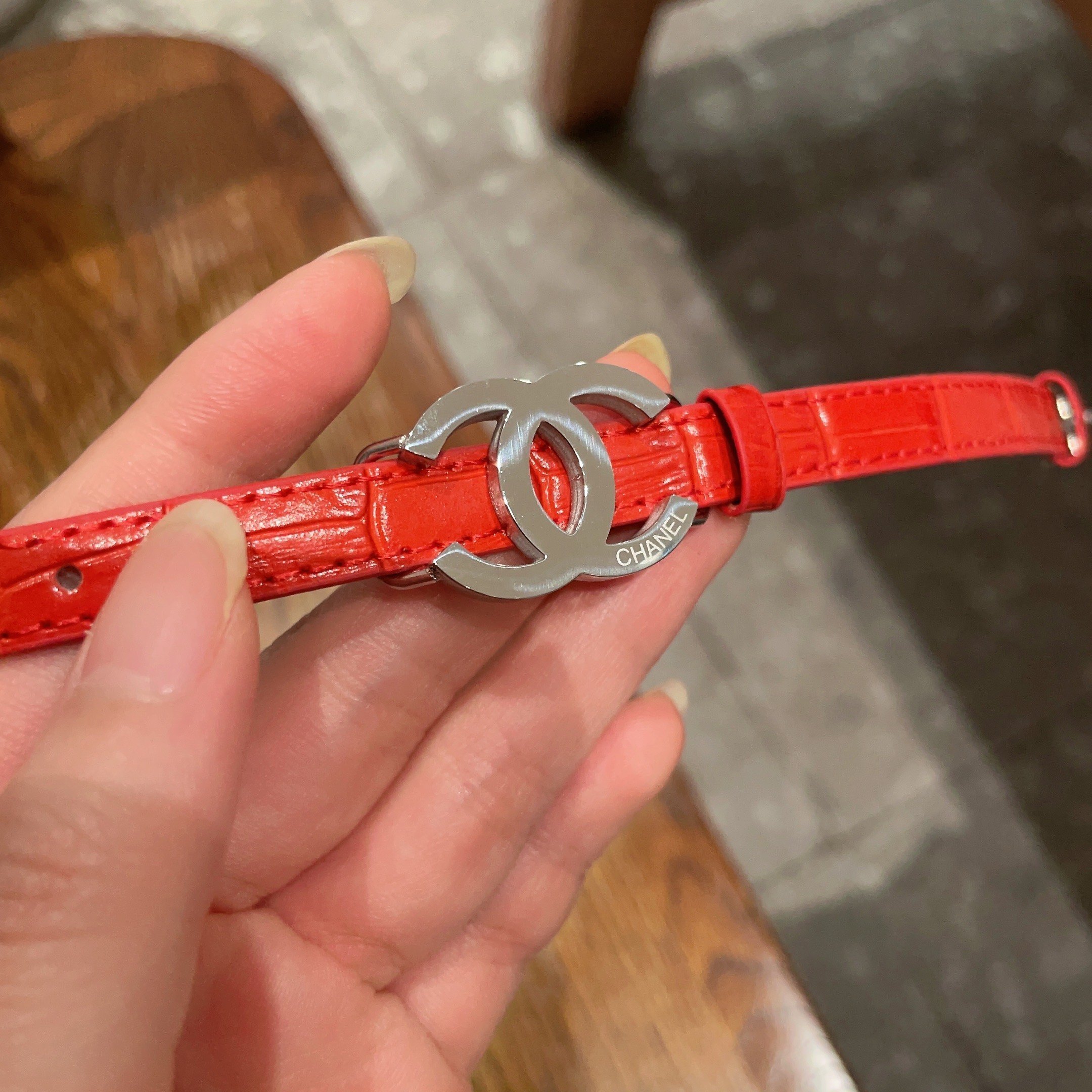 Luxury Red Leather Bracelet with Silver CC Logo Designer Jewelry