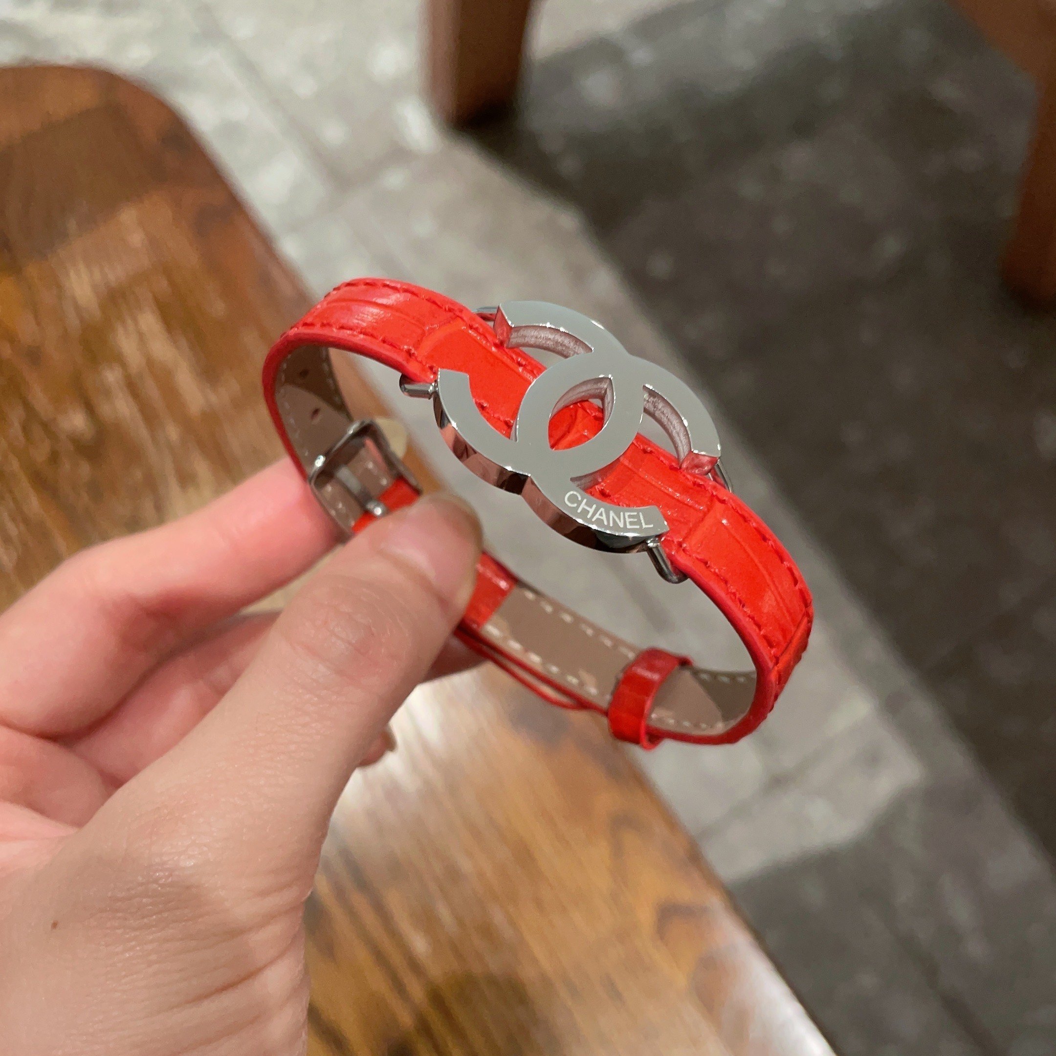 Luxury Red Leather Bracelet with Silver CC Logo Designer Jewelry