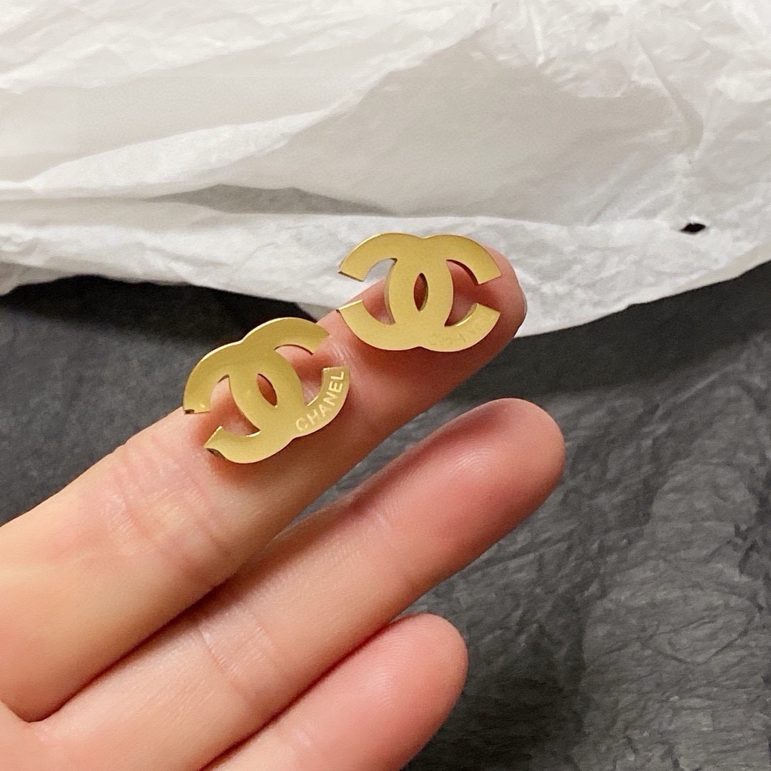 Premium CC Logo Stud Earrings in Gold and Silver Finish