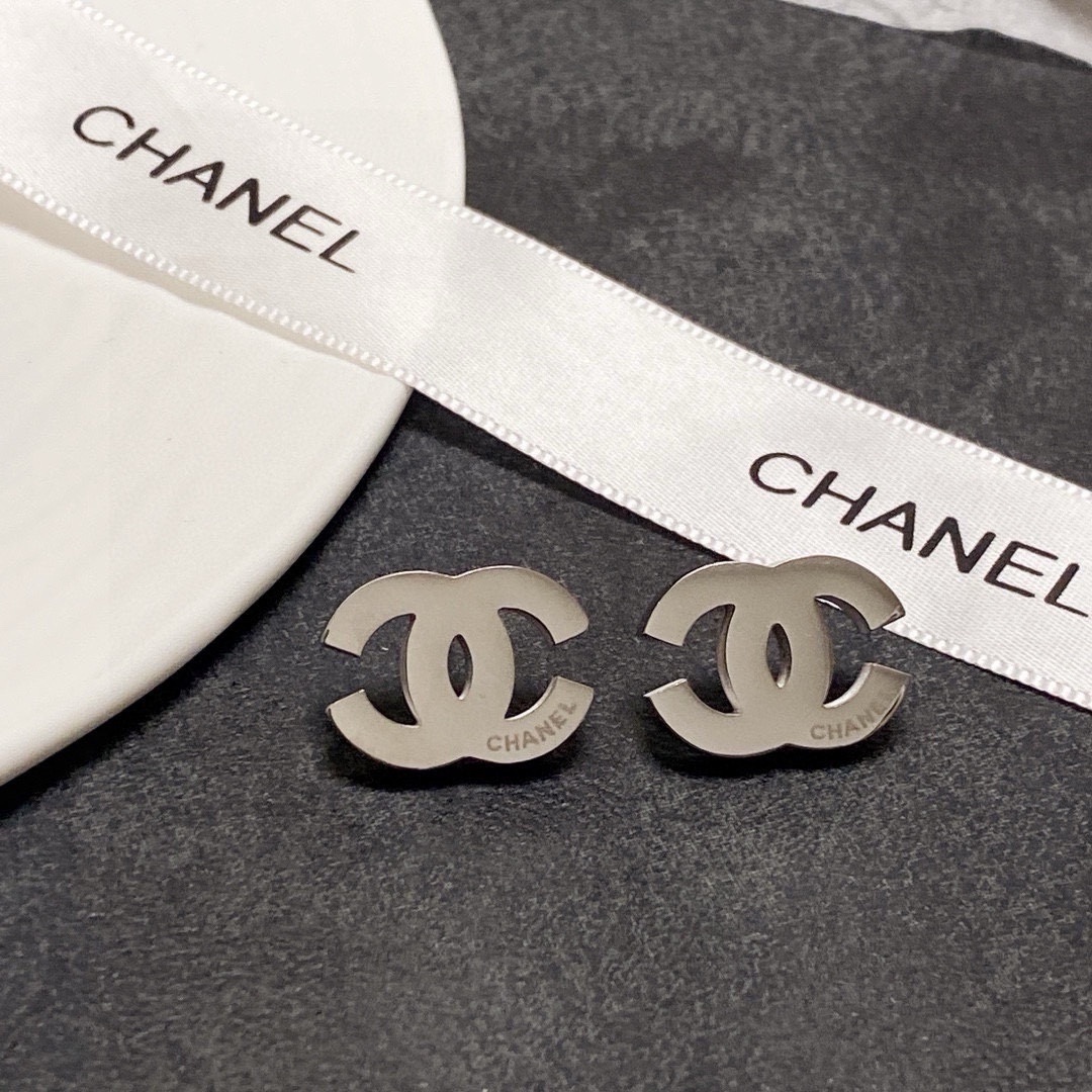 Premium CC Logo Stud Earrings in Gold and Silver Finish