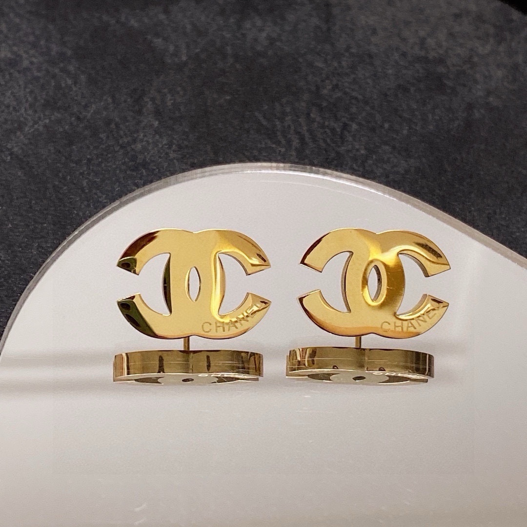 Premium CC Logo Stud Earrings in Gold and Silver Finish