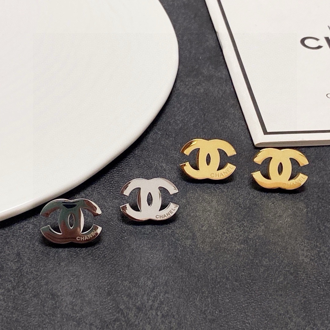 Premium CC Logo Stud Earrings in Gold and Silver Finish