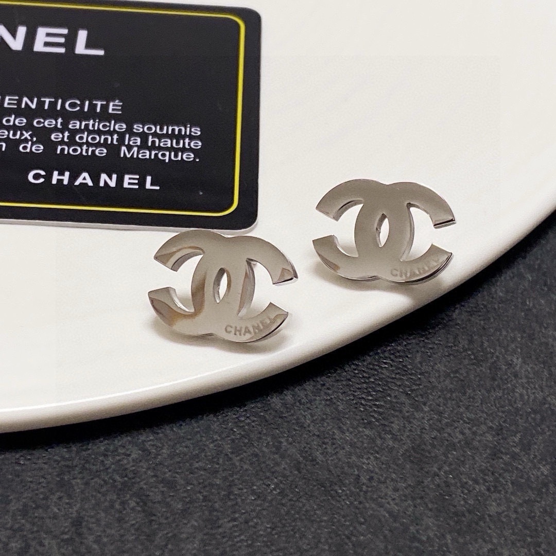 Premium CC Logo Stud Earrings in Gold and Silver Finish