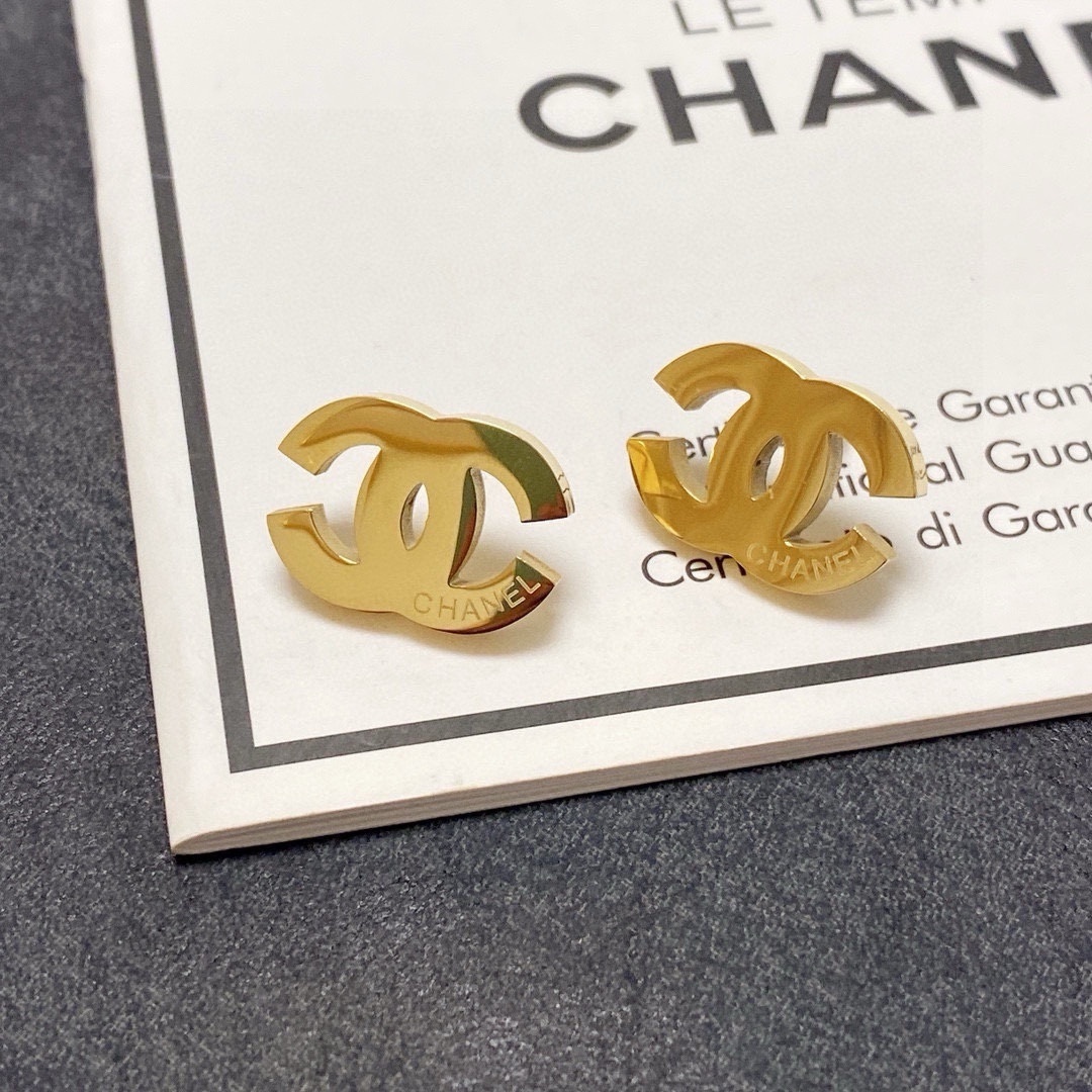 Premium CC Logo Stud Earrings in Gold and Silver Finish