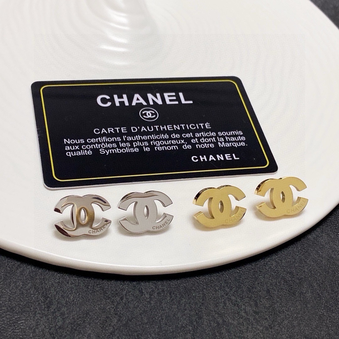 Premium CC Logo Stud Earrings in Gold and Silver Finish