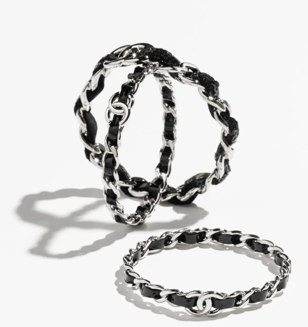 Chanel 2025 SS Silver & Black Goatskin Chain Bangle Cuff