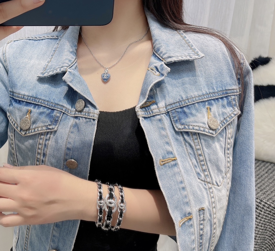 Chanel 2025 SS Silver & Black Goatskin Chain Bangle Cuff