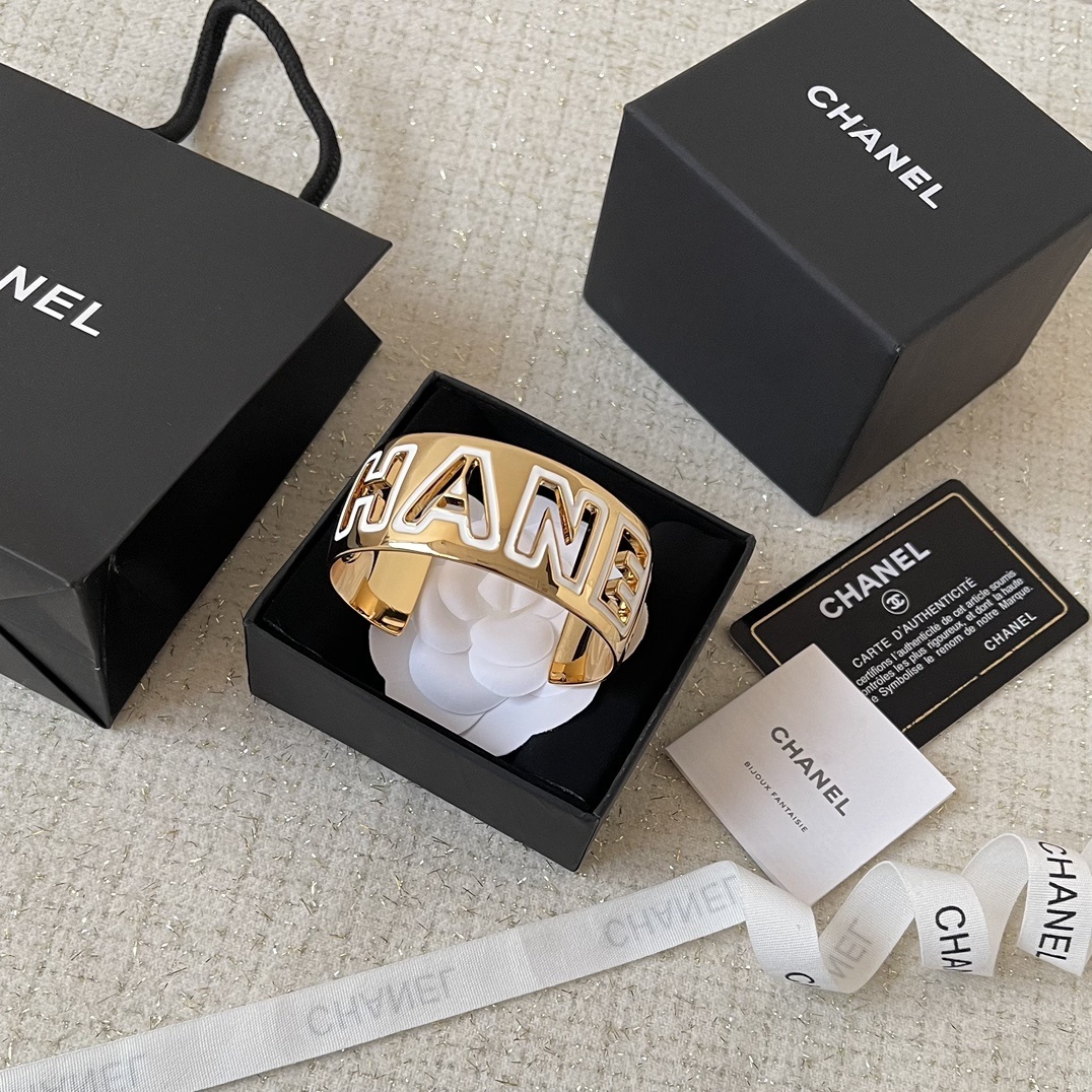 Chanel Gold-Tone and White Enamel Statement Cuff Bracelet