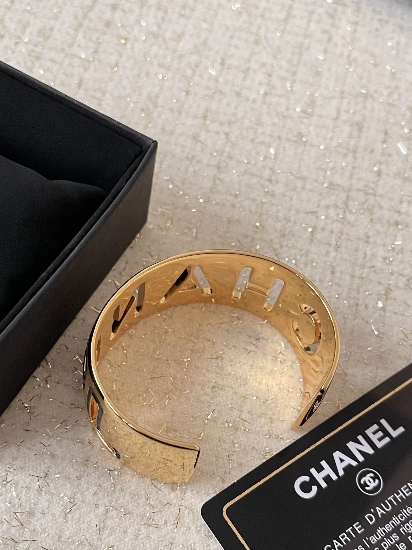 Luxury Gold-Tone Logo Cuff Bracelet - Elegant Designer Style Bangle