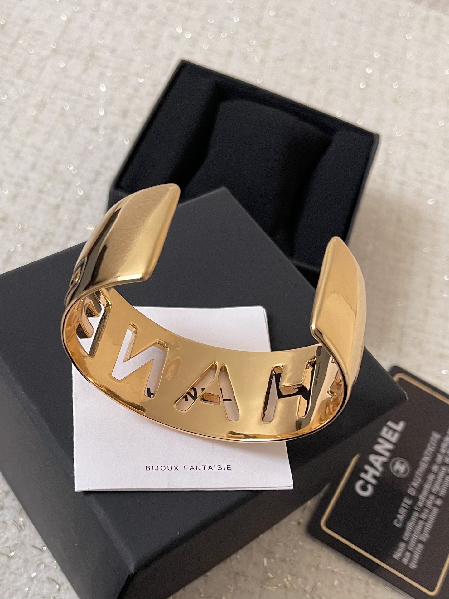 Luxury Gold-Tone Logo Cuff Bracelet - Elegant Designer Style Bangle