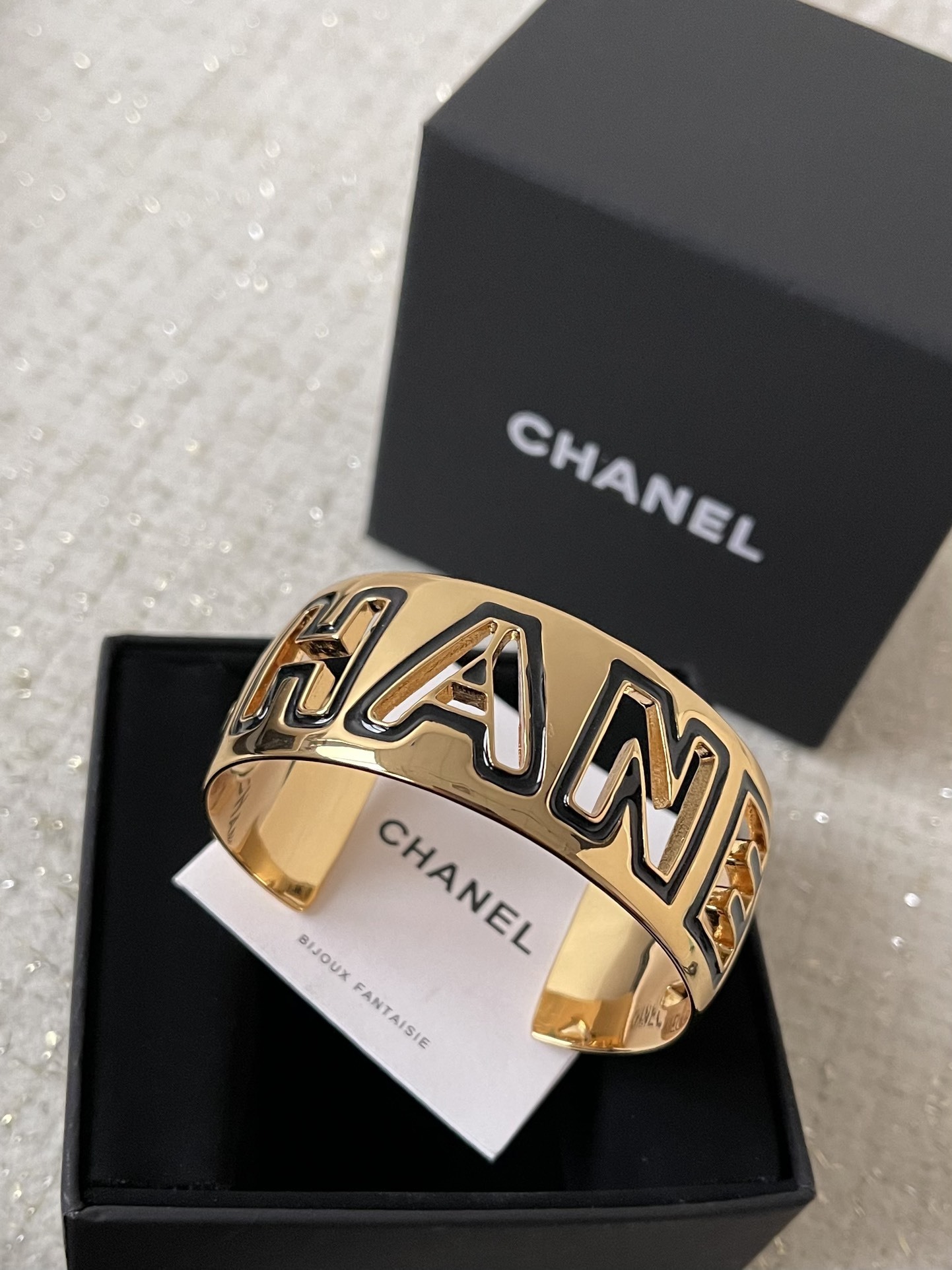 Luxury Gold-Tone Logo Cuff Bracelet - Elegant Designer Style Bangle