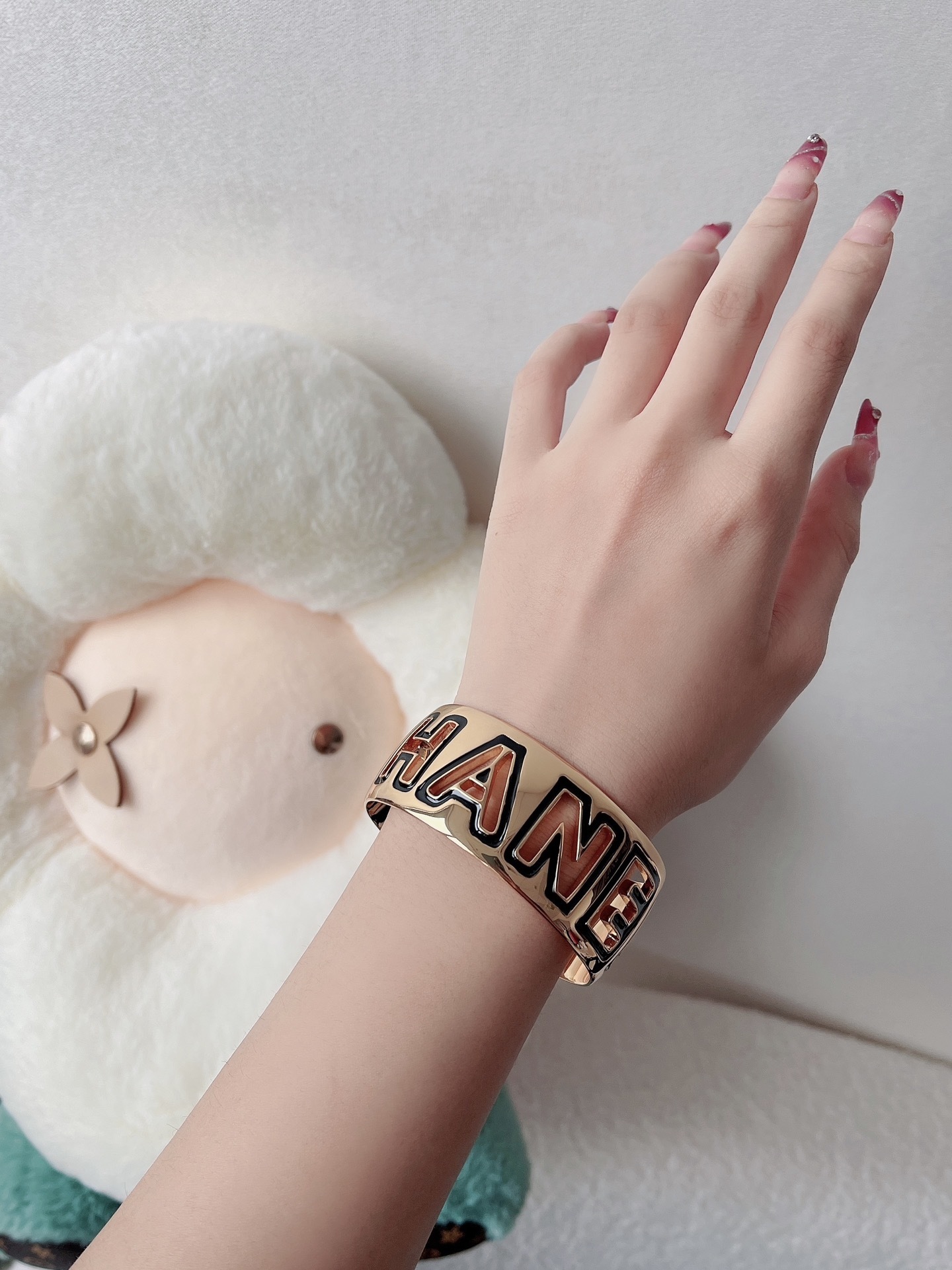 Luxury Gold-Tone Logo Cuff Bracelet - Elegant Designer Style Bangle