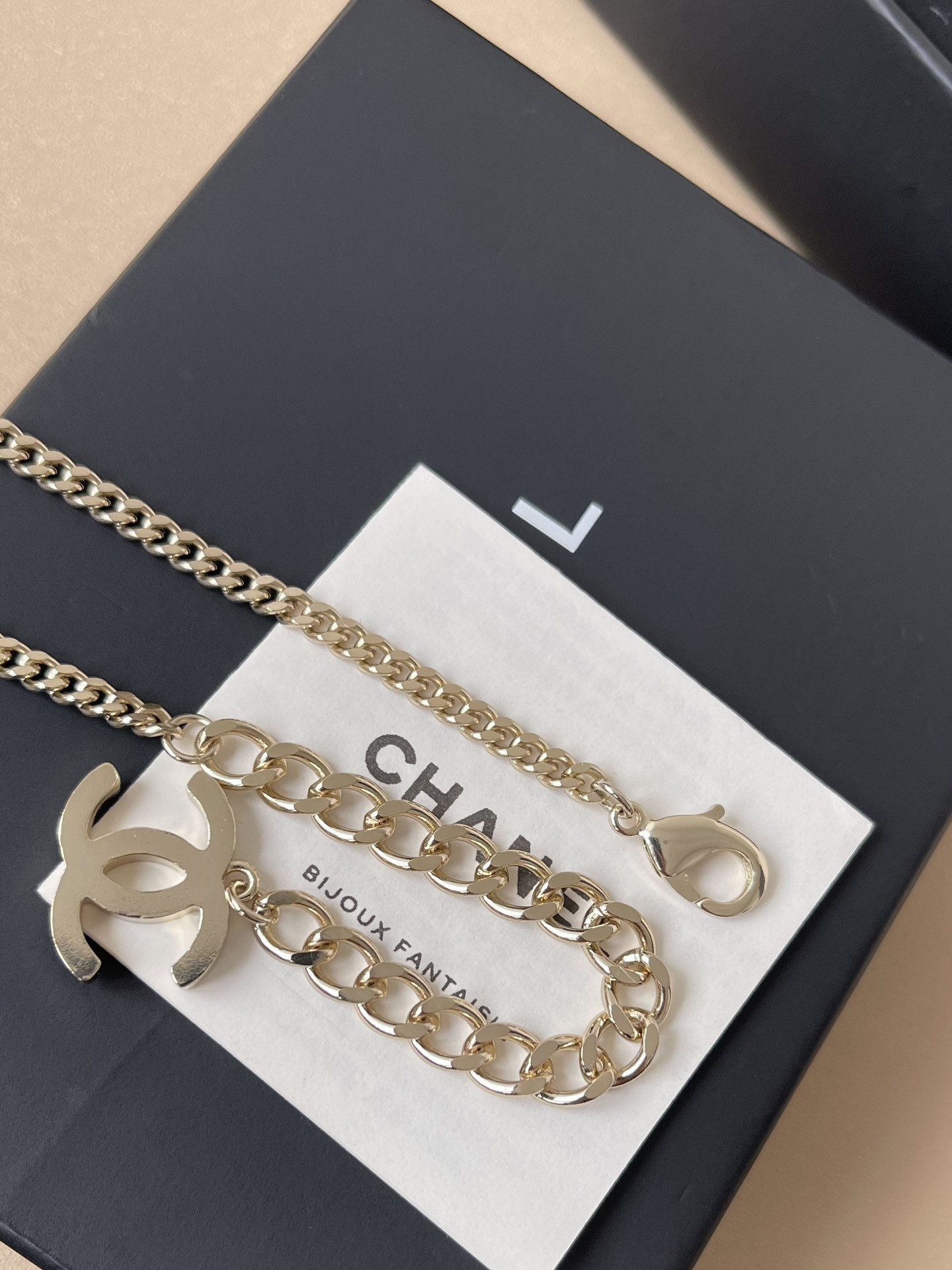 Chanel Heart CC Pendant Necklace with Pearl Border Gold-Tone