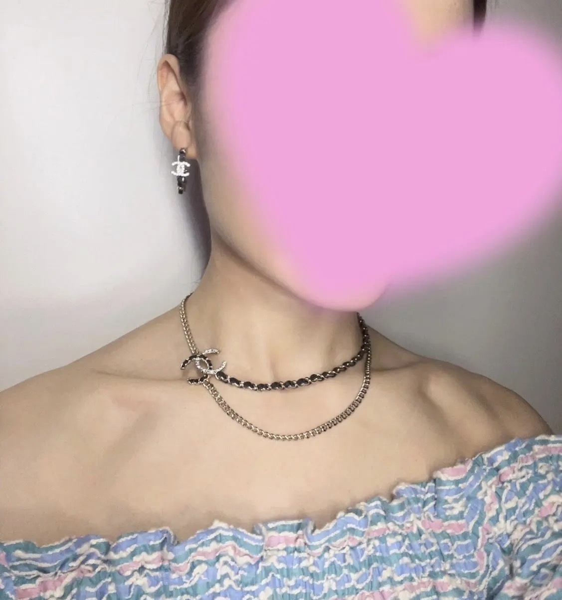 Luxury Chanel Double Chain CC Logo Necklace - Gold & Black Leather