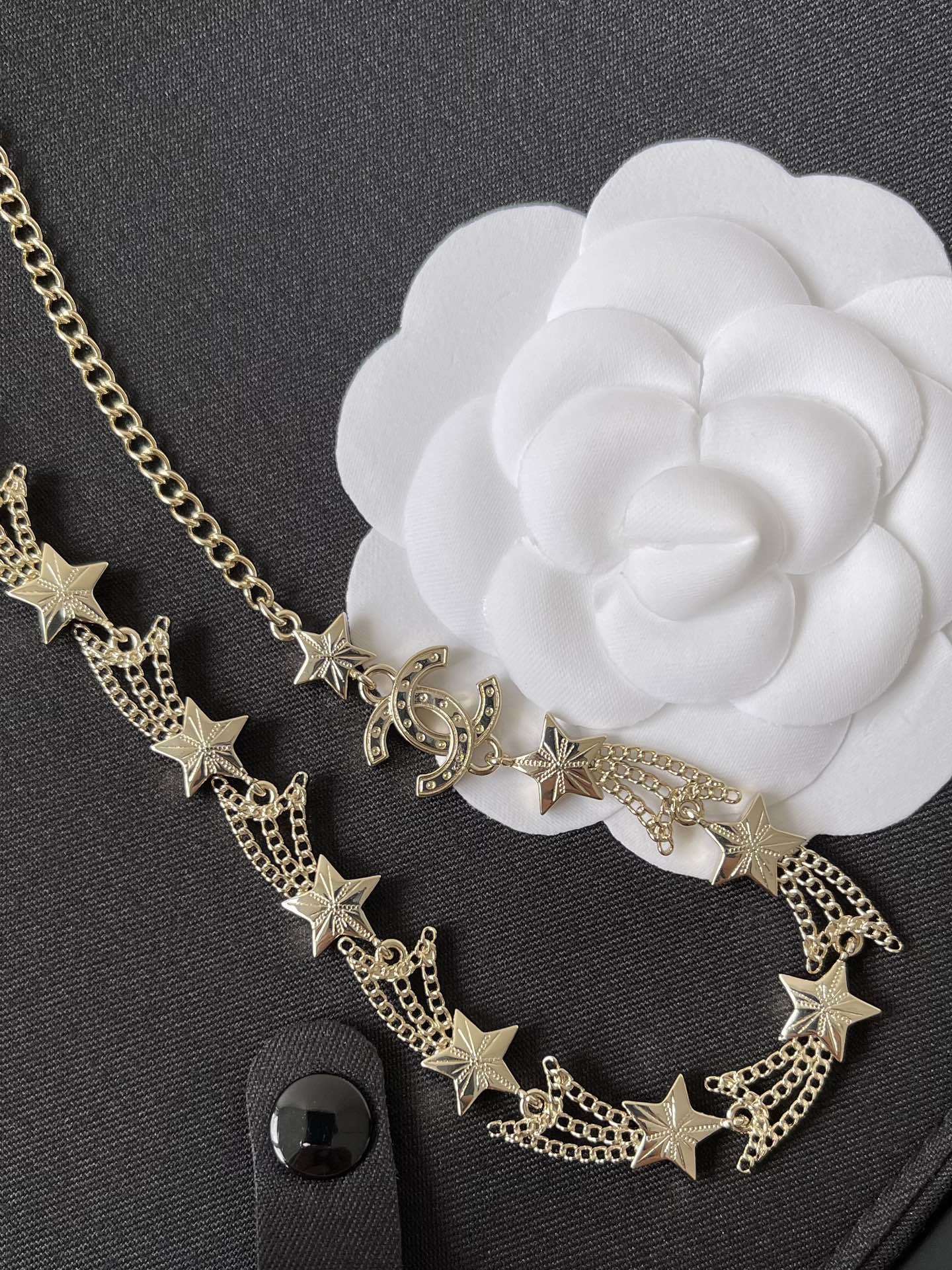 Chanel Crystal Shooting Star Long Necklace - Gold Finish CC Logo