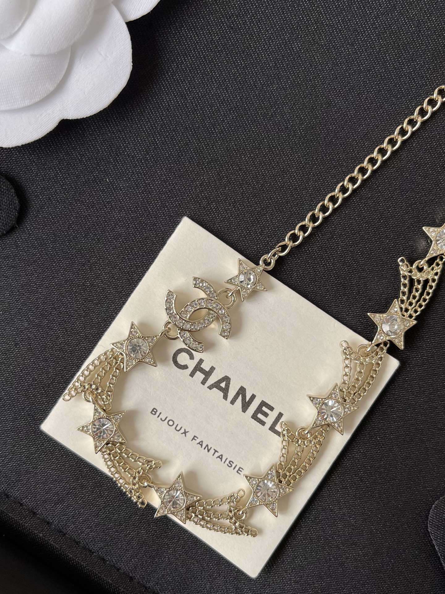 Chanel Crystal Shooting Star Long Necklace - Gold Finish CC Logo