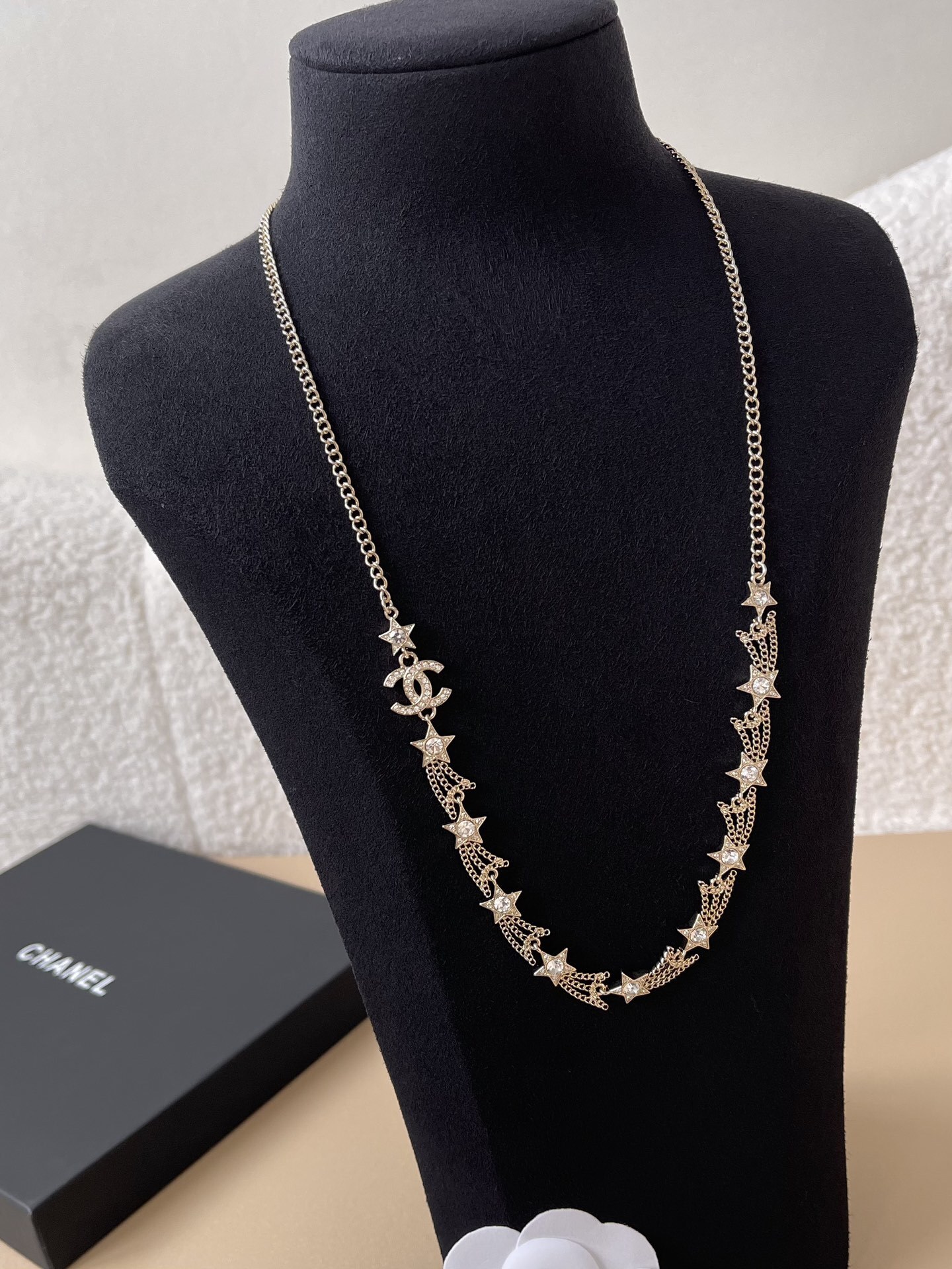 Chanel Crystal Shooting Star Long Necklace - Gold Finish CC Logo