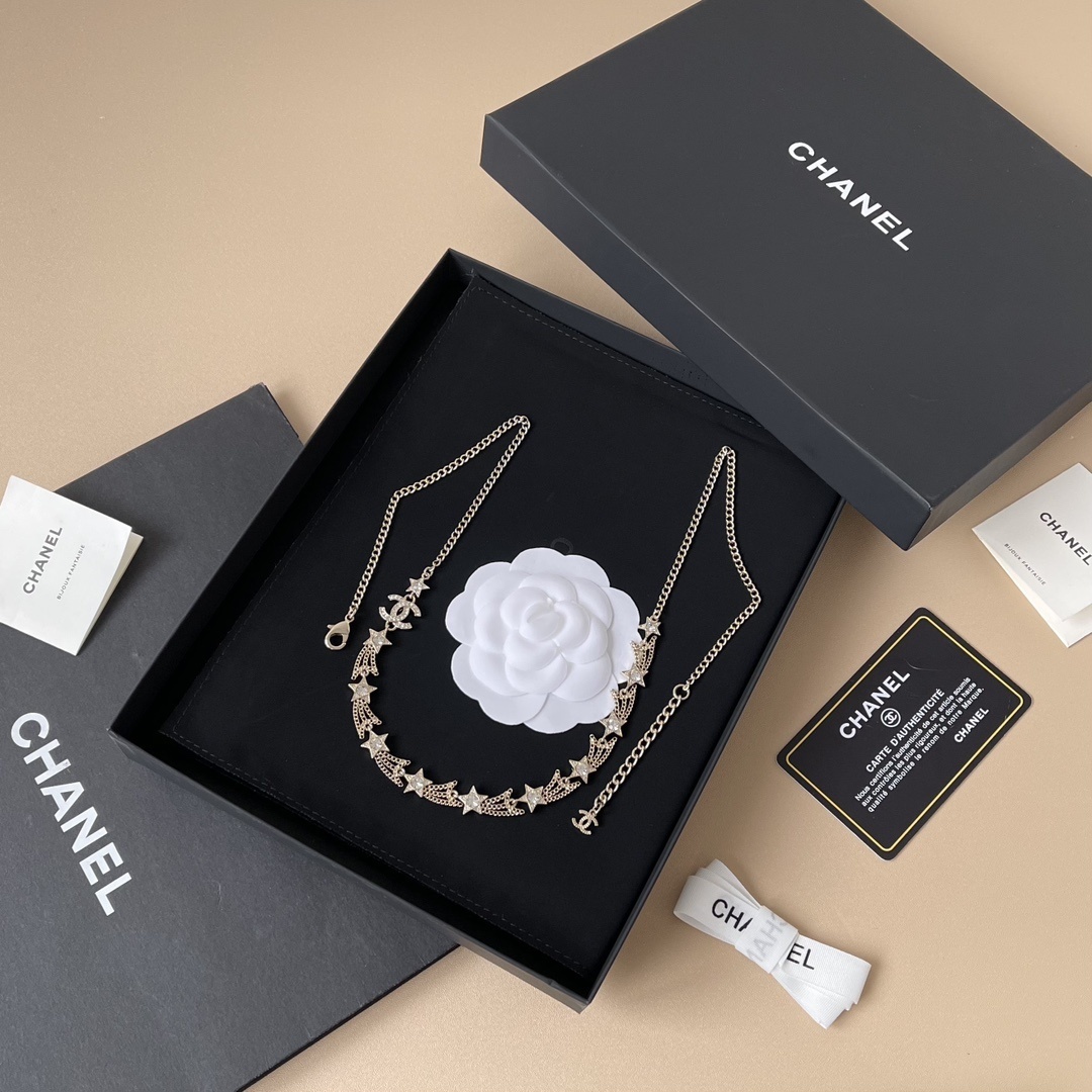 Chanel Crystal Shooting Star Long Necklace - Gold Finish CC Logo