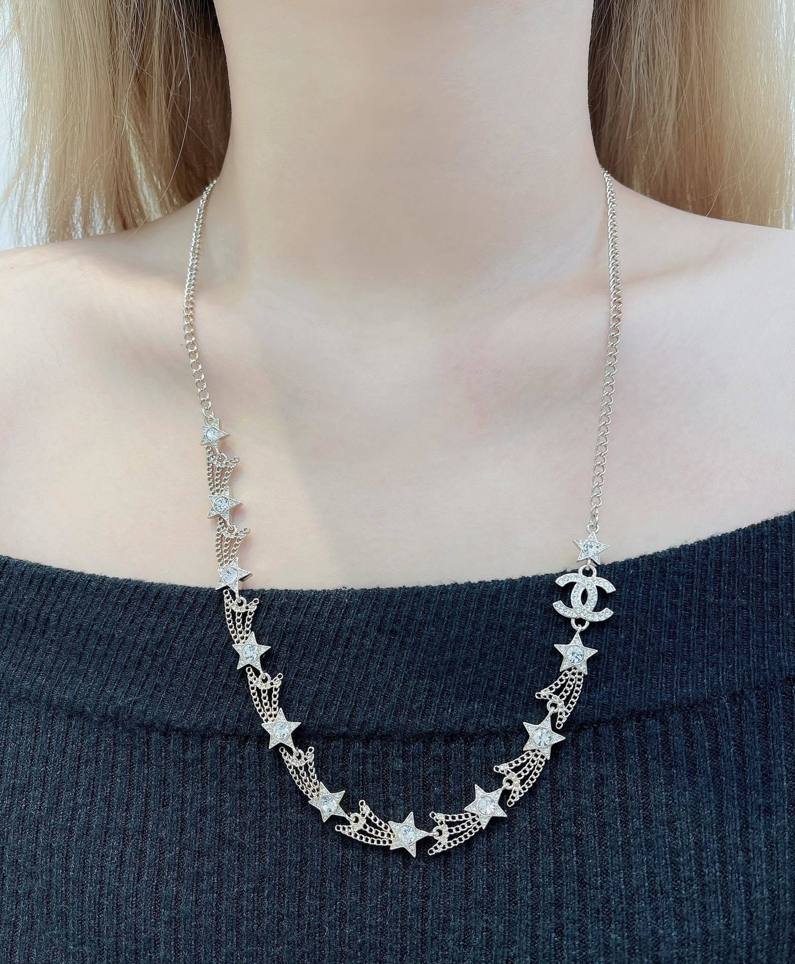 Chanel Crystal Shooting Star Long Necklace - Gold Finish CC Logo