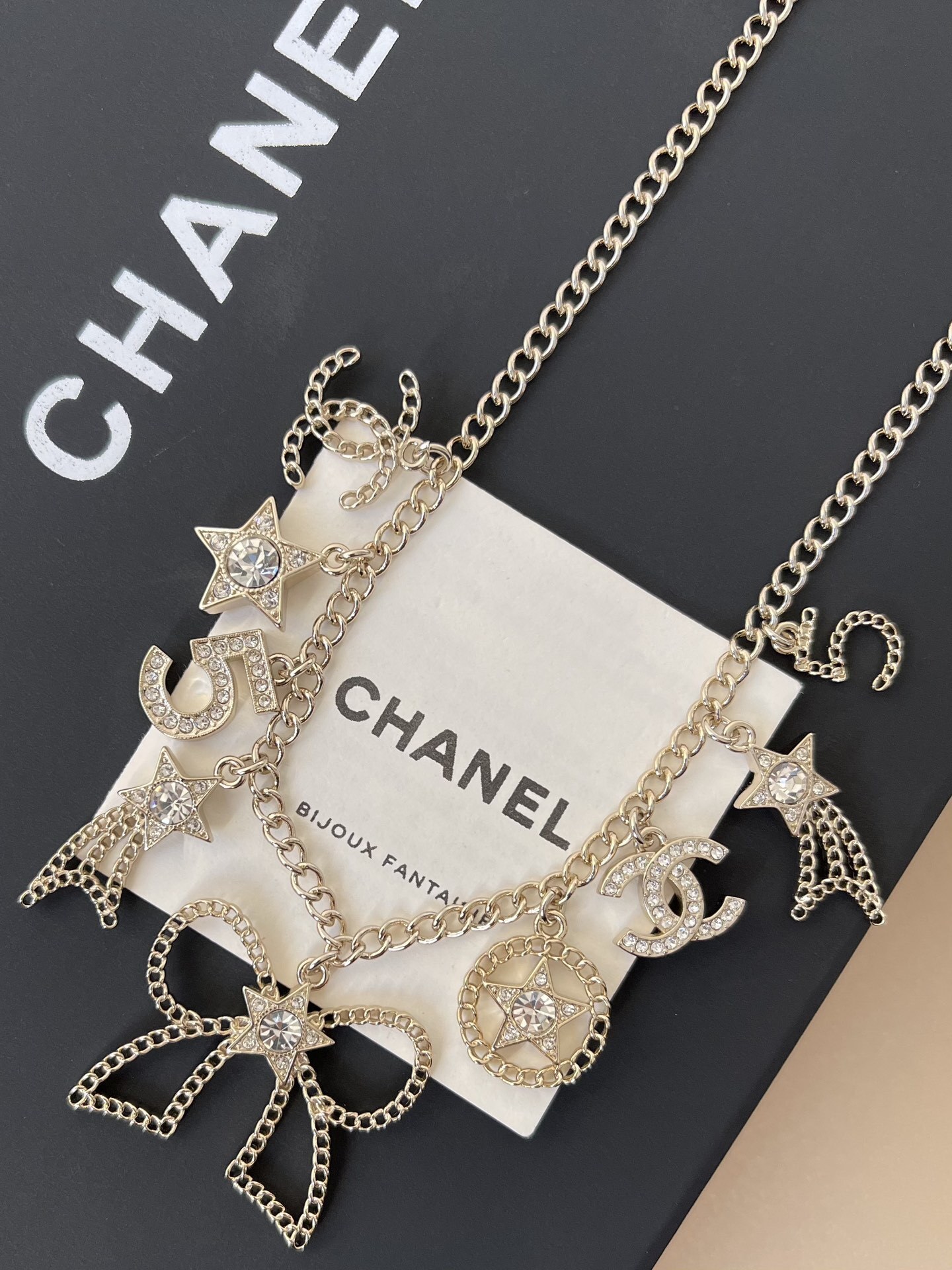 Chanel 2025/26 Fall-Winter Gold-Tone Rhinestone Charm Necklace