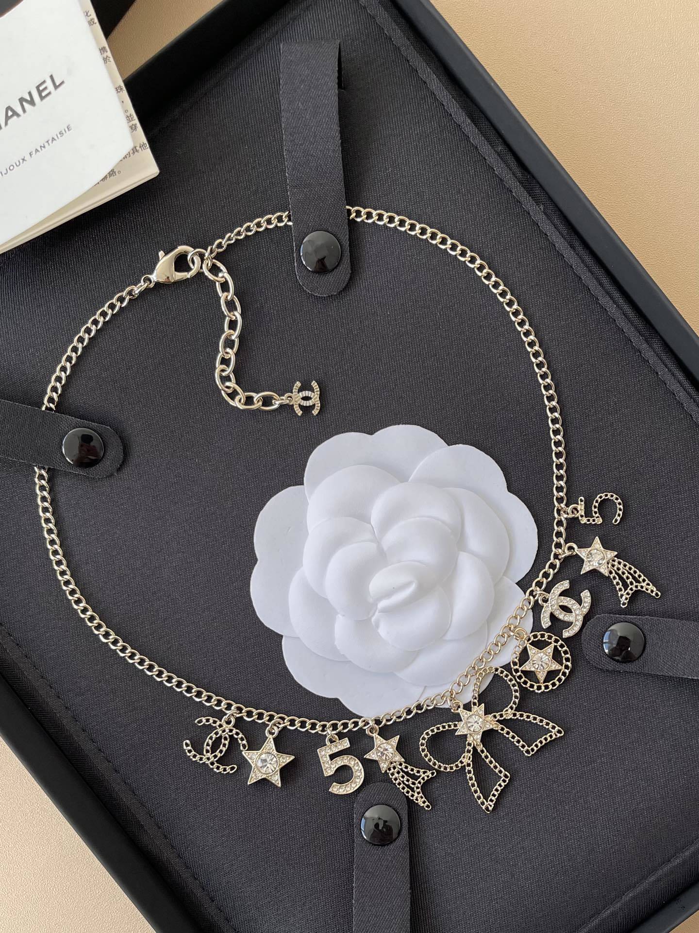 Chanel 2025/26 Fall-Winter Gold-Tone Rhinestone Charm Necklace