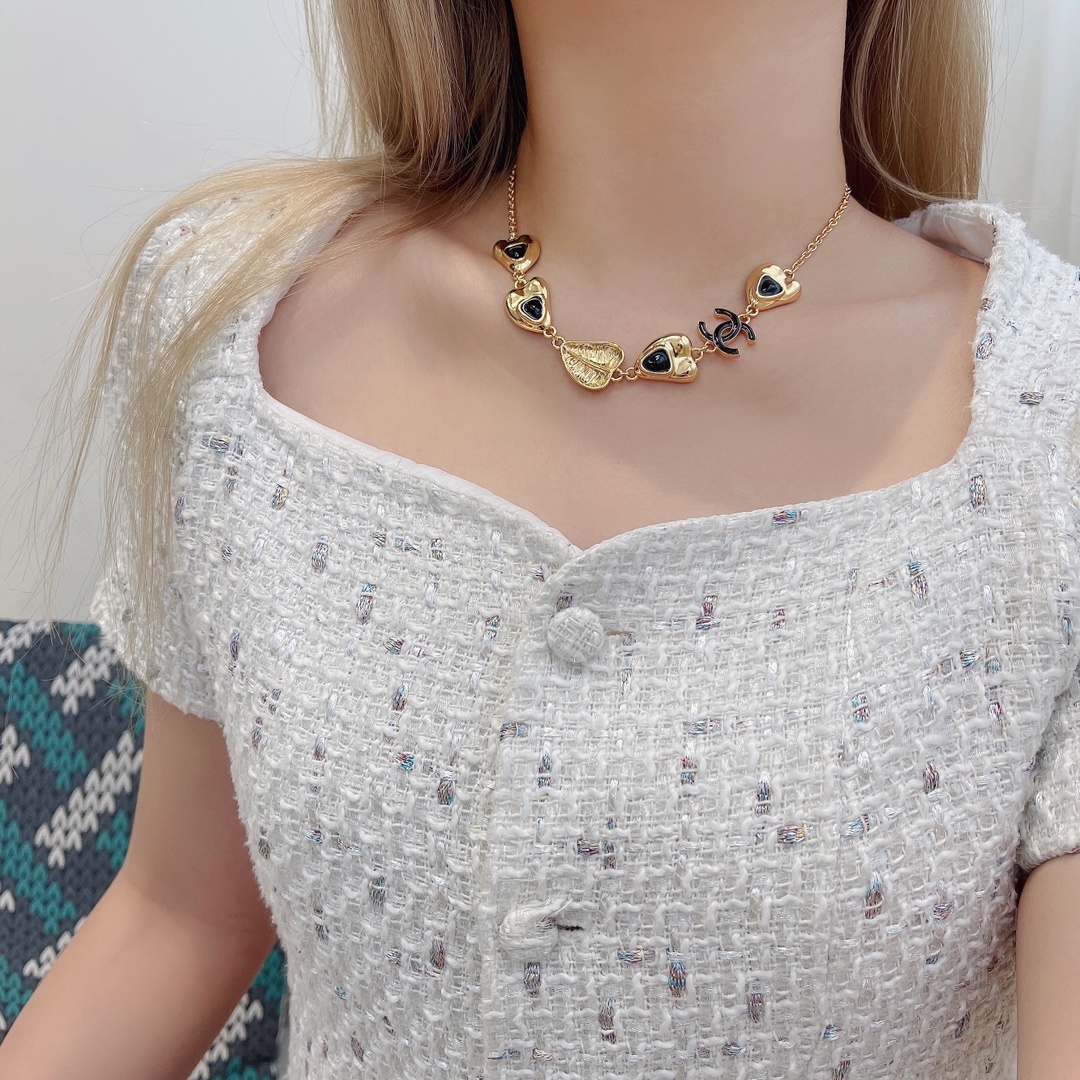 Chanel Luxury Gold-Tone Heart & Leaf CC Logo Jewelry Collection