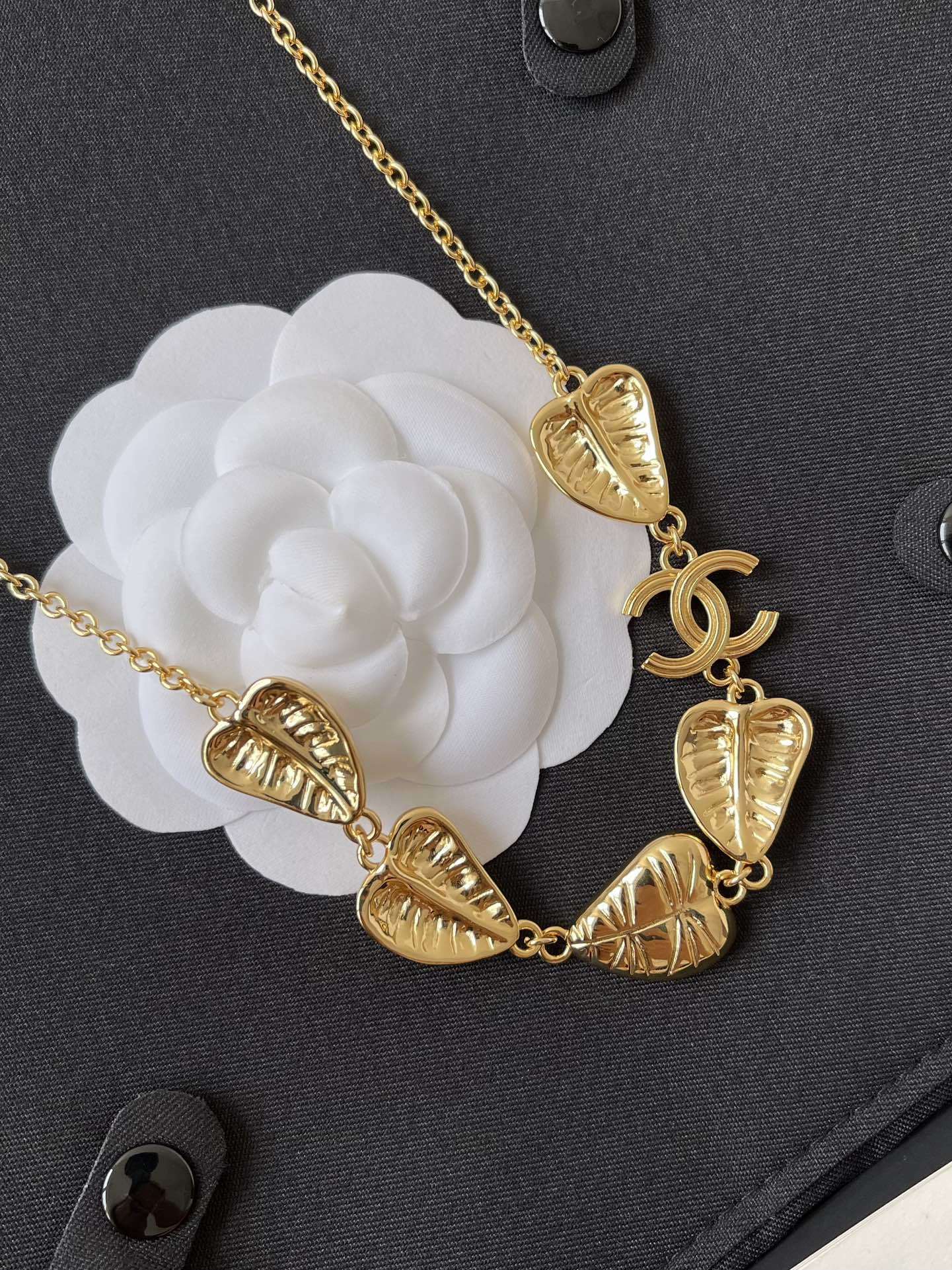 Chanel Luxury Gold-Tone Heart & Leaf CC Logo Jewelry Collection