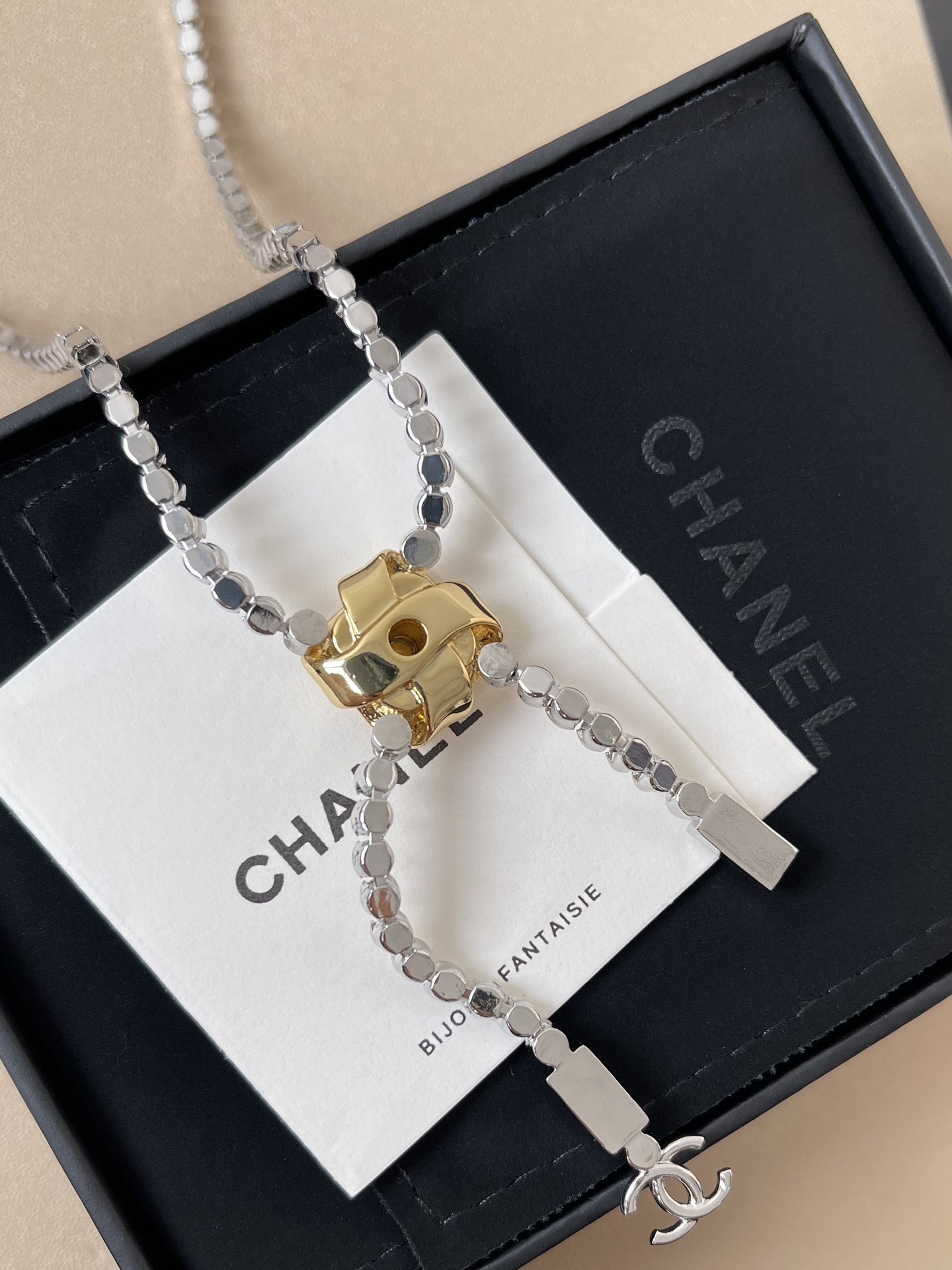 Elegant Chanel CC Logo Tennis Necklace with Gold-Tone Accents
