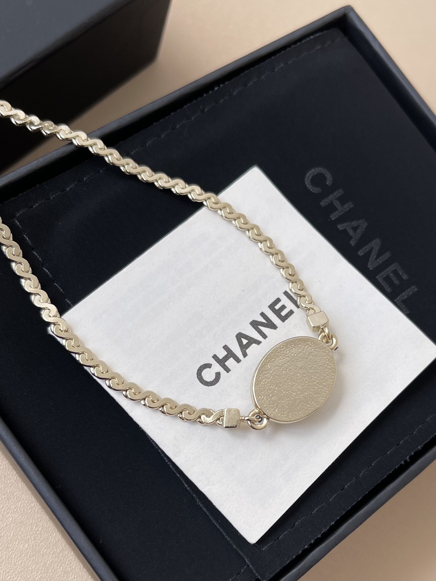 Chanel CC Logo Oval Pendant Necklace - Gold-Tone Luxury Jewelry