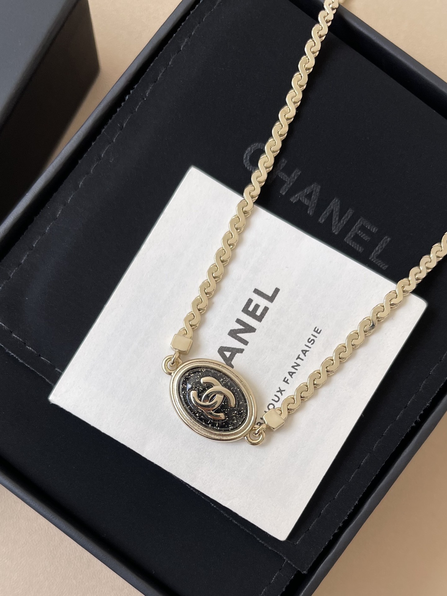 Chanel CC Logo Oval Pendant Necklace - Gold-Tone Luxury Jewelry