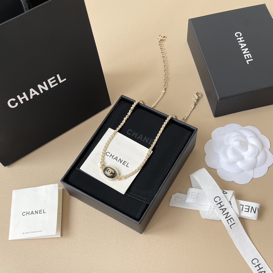 Chanel CC Logo Oval Pendant Necklace - Gold-Tone Luxury Jewelry
