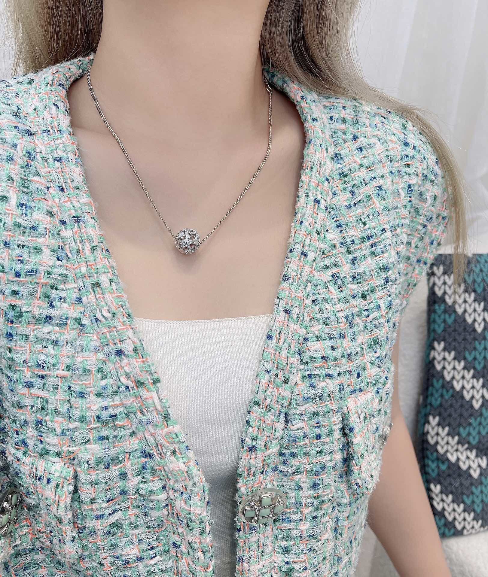 Chanel CC Logo Crystal Sphere Necklace - Elegant Gold Tone Jewelry