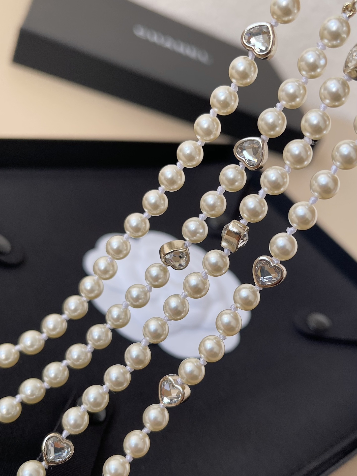 Chanel CC Logo Pearl Long Necklace with Crystal Hearts - FW 2025/26