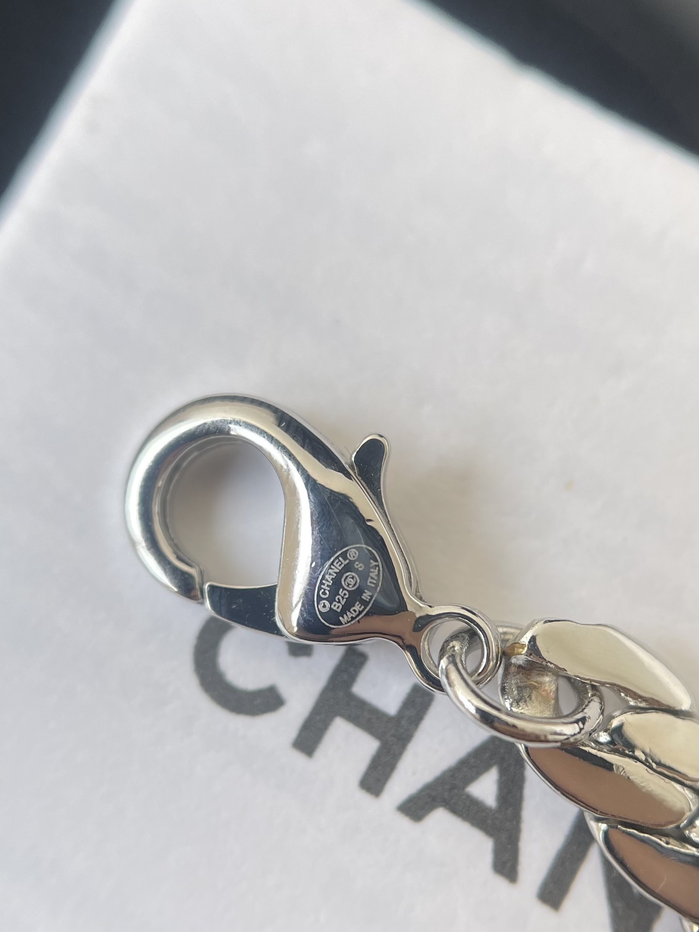 Chanel CC Logo Crystal Encrusted Silver Chain Necklace